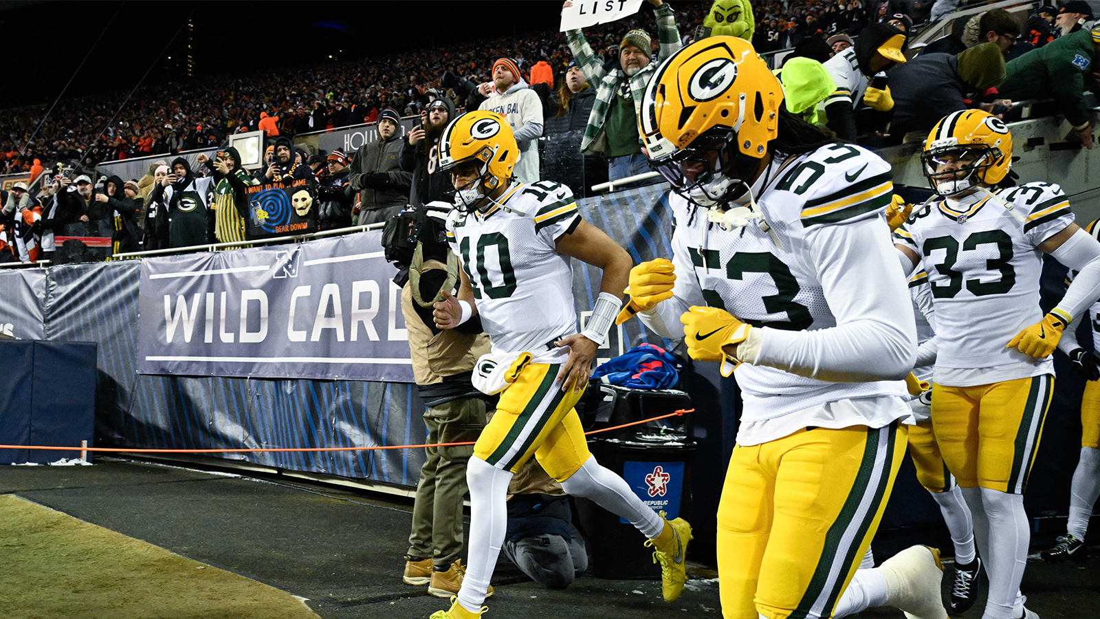 Green Bay Packers quarterback Jordan Love (10) enters the field before an NFC Wild Card Round game against the Chicago Bears