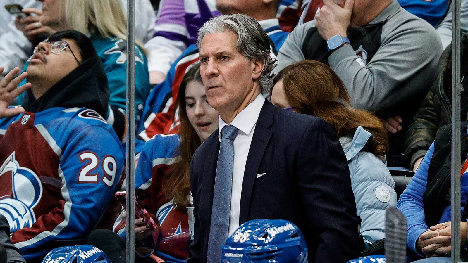 Colorado Avalanche head coach Jared Bednar in the first period against the San Jose Sharks at Ball Arena.