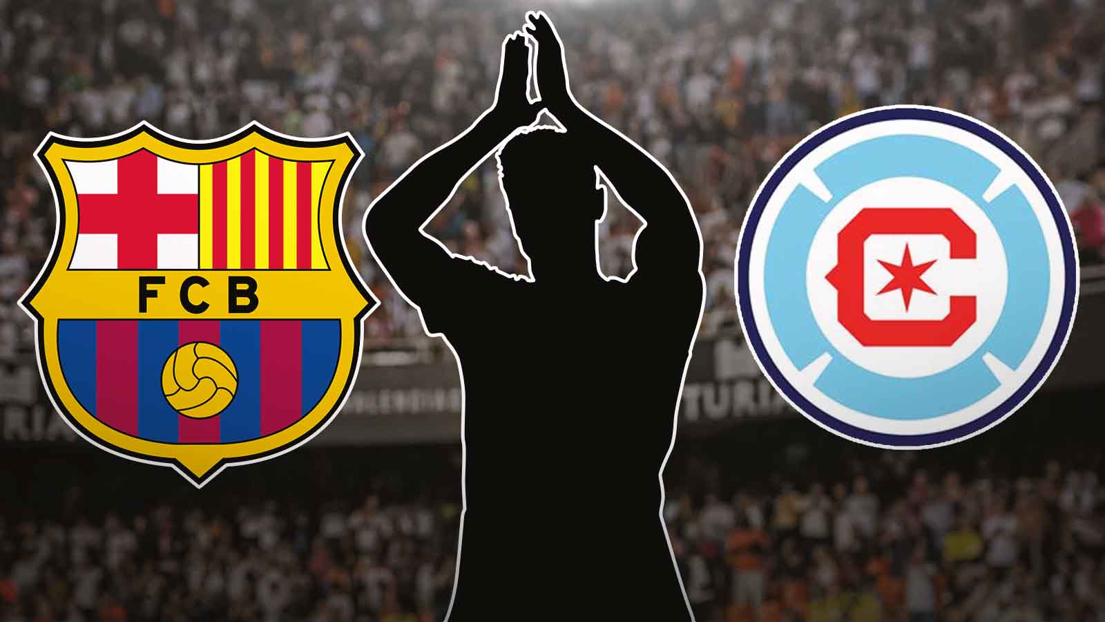 Silhouette of Robert Lewandowski, Chicago Fire & FC Barcelona logo