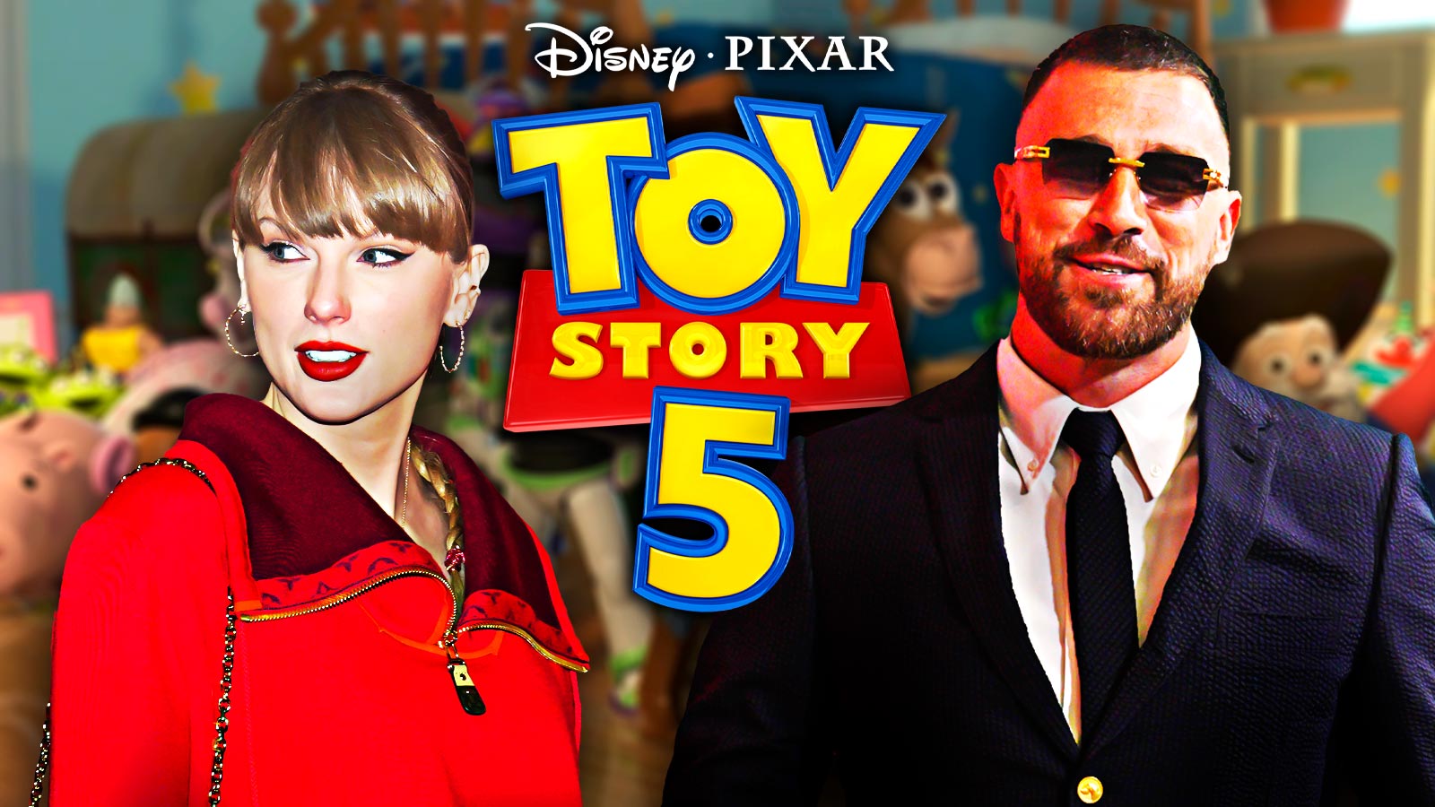 New Toy Story 5 billboard, Travis Kelce seemingly hint at Taylor Swift role