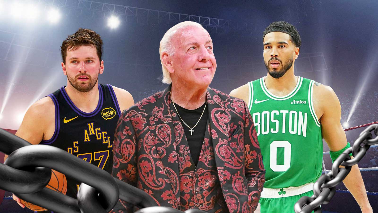 Ric Flair backs off unhinged Luka Doncic Lakers trade suggestion with Jayson Tatum mic drop