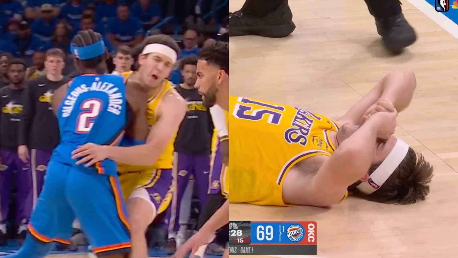 Austin Reaves suffers Game 1 injury scare in Shai Gilgeous-Alexander collision