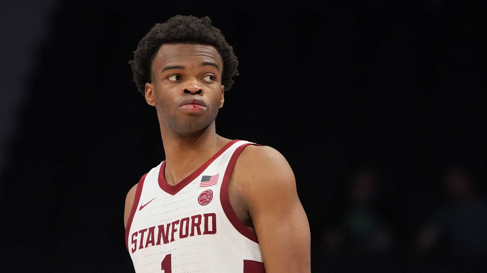 Stanford Cardinal guard Ebuka Okorie (1) on the court in the second half at Spectrum Center.