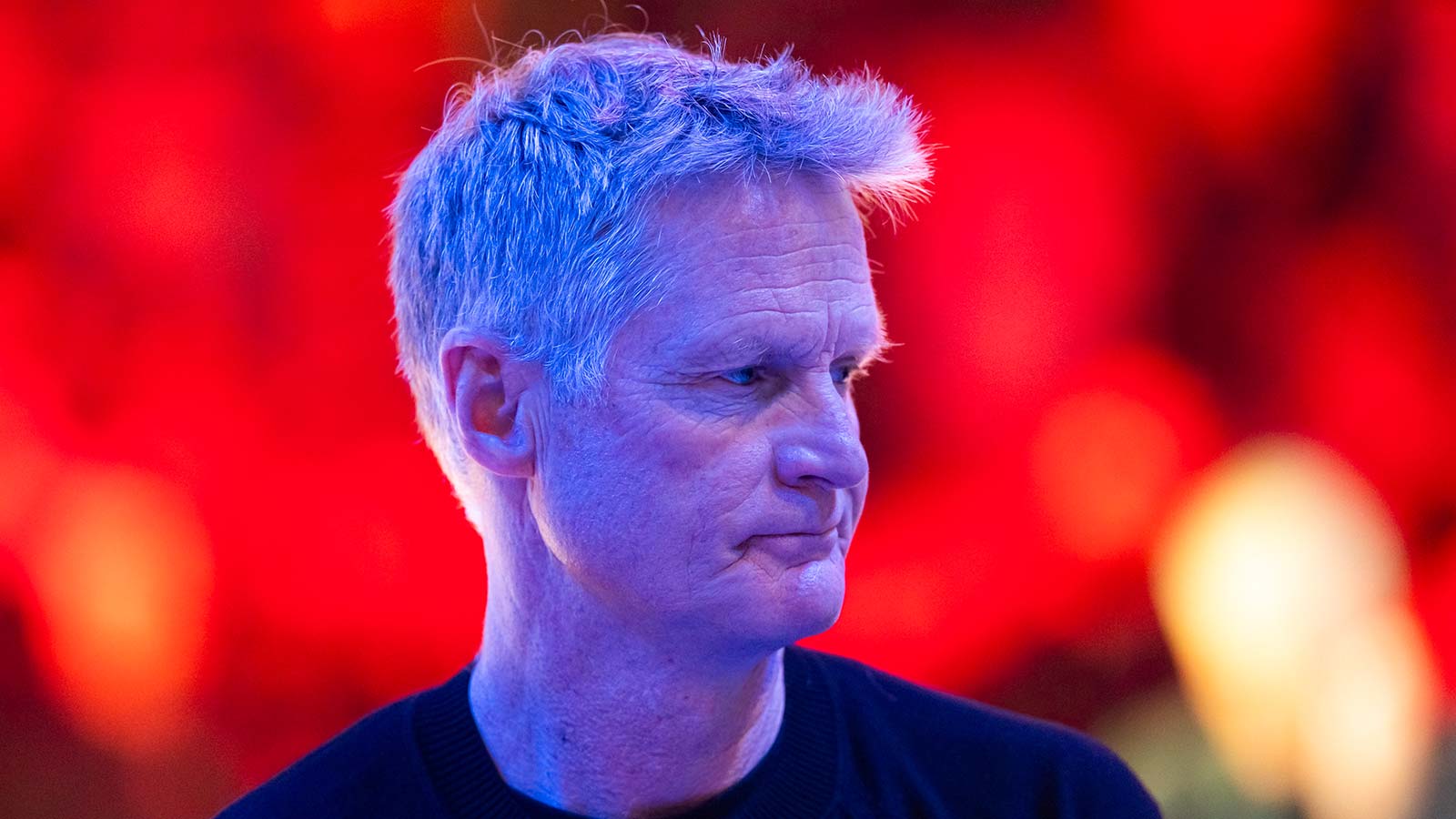 Golden State Warriors head coach Steve Kerr against the Phoenix Suns during the play-in rounds of the 2026 NBA Playoffs at Mortgage Matchup Center. 