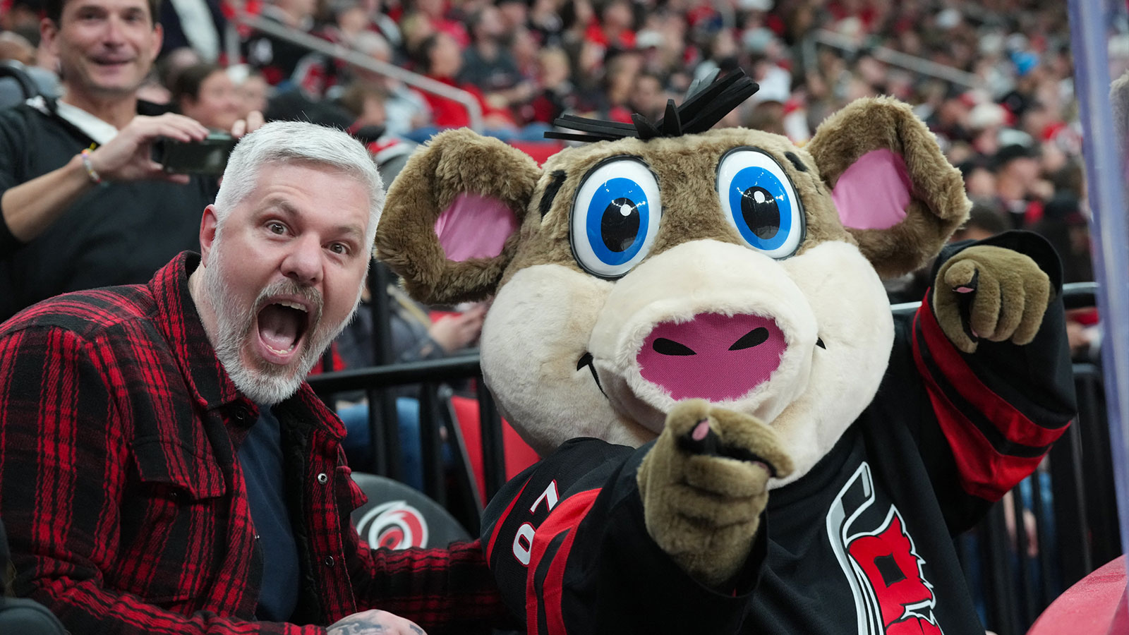 Hurricanes mascot Stormy welcomes ‘muppet reject’ Gritty to hell