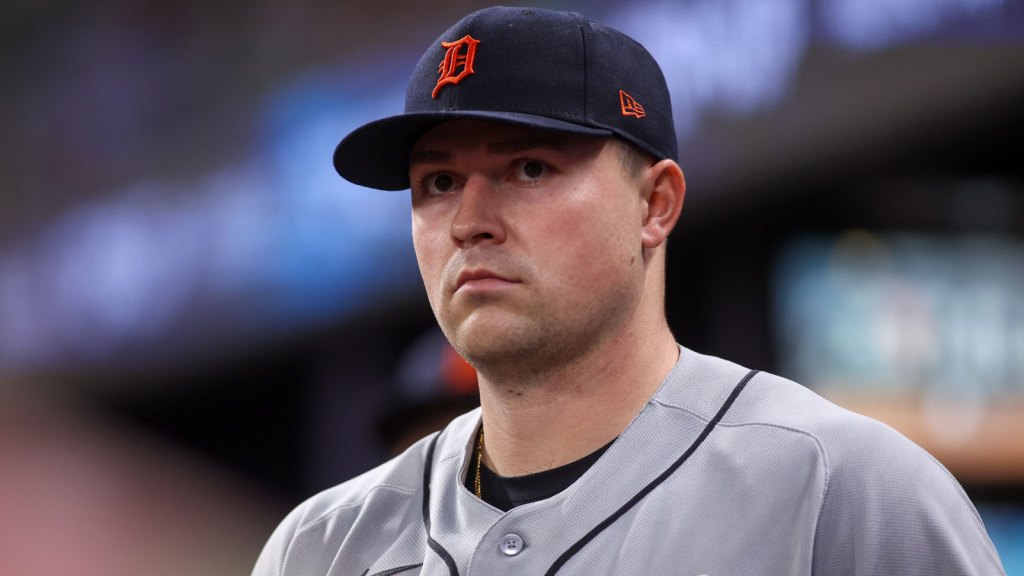 Apr 29, 2026; Atlanta, Georgia, USA; Detroit Tigers starting pitcher Tarik Skubal (29) in the dugout against the Atlanta Braves in the seventh inning at Truist Park.