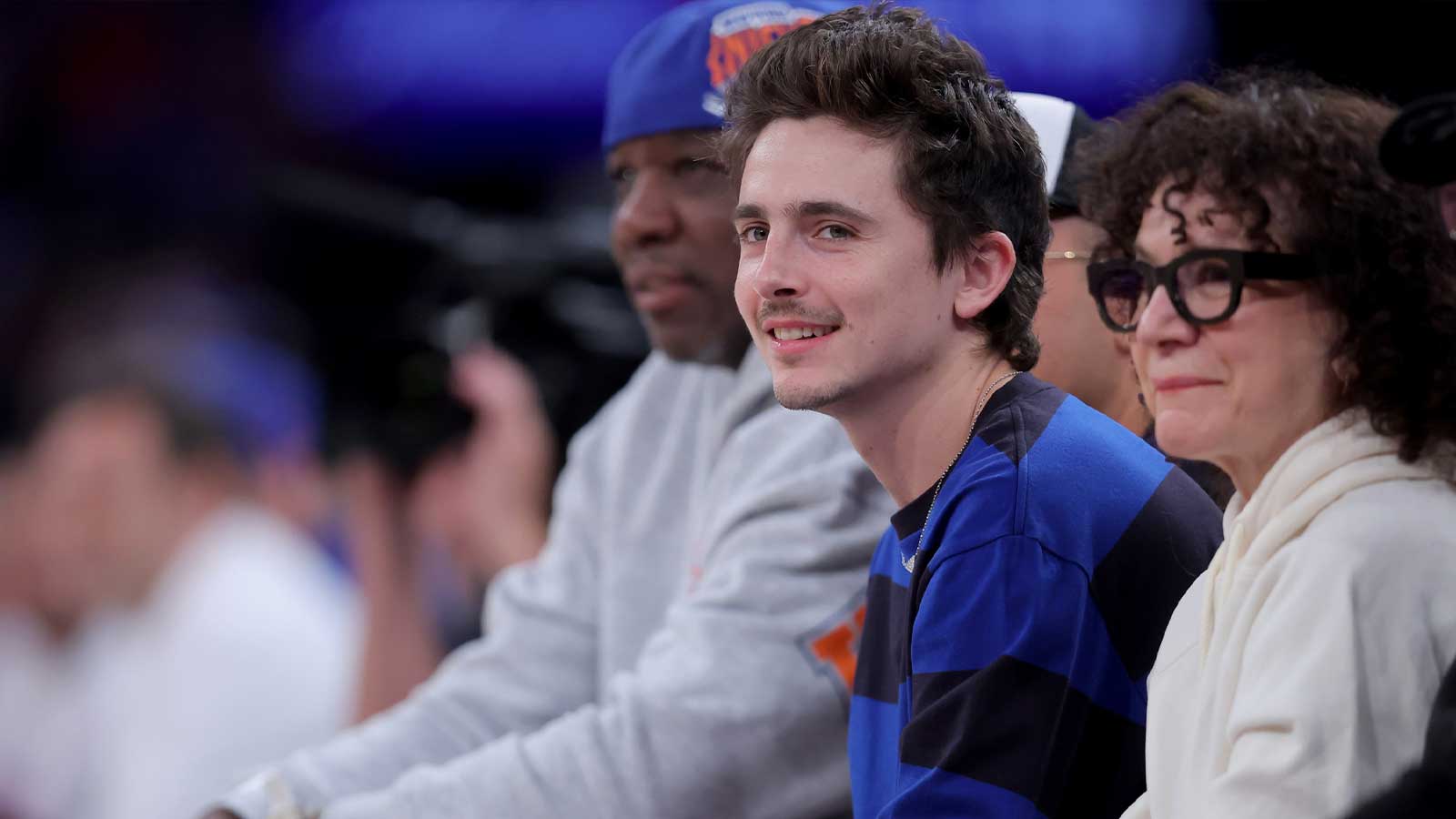 Timothée Chalamet at the New York Knicks' Game 1 against the Philadelphia 76ers on Monday, May 4, 2026.
