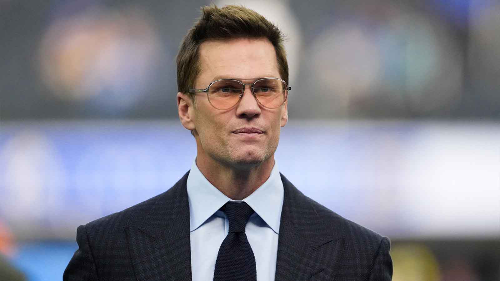 Fox broadcaster Tom Brady is seen prior to the game between the Detroit Lions and the Los Angeles Rams at SoFi Stadium.