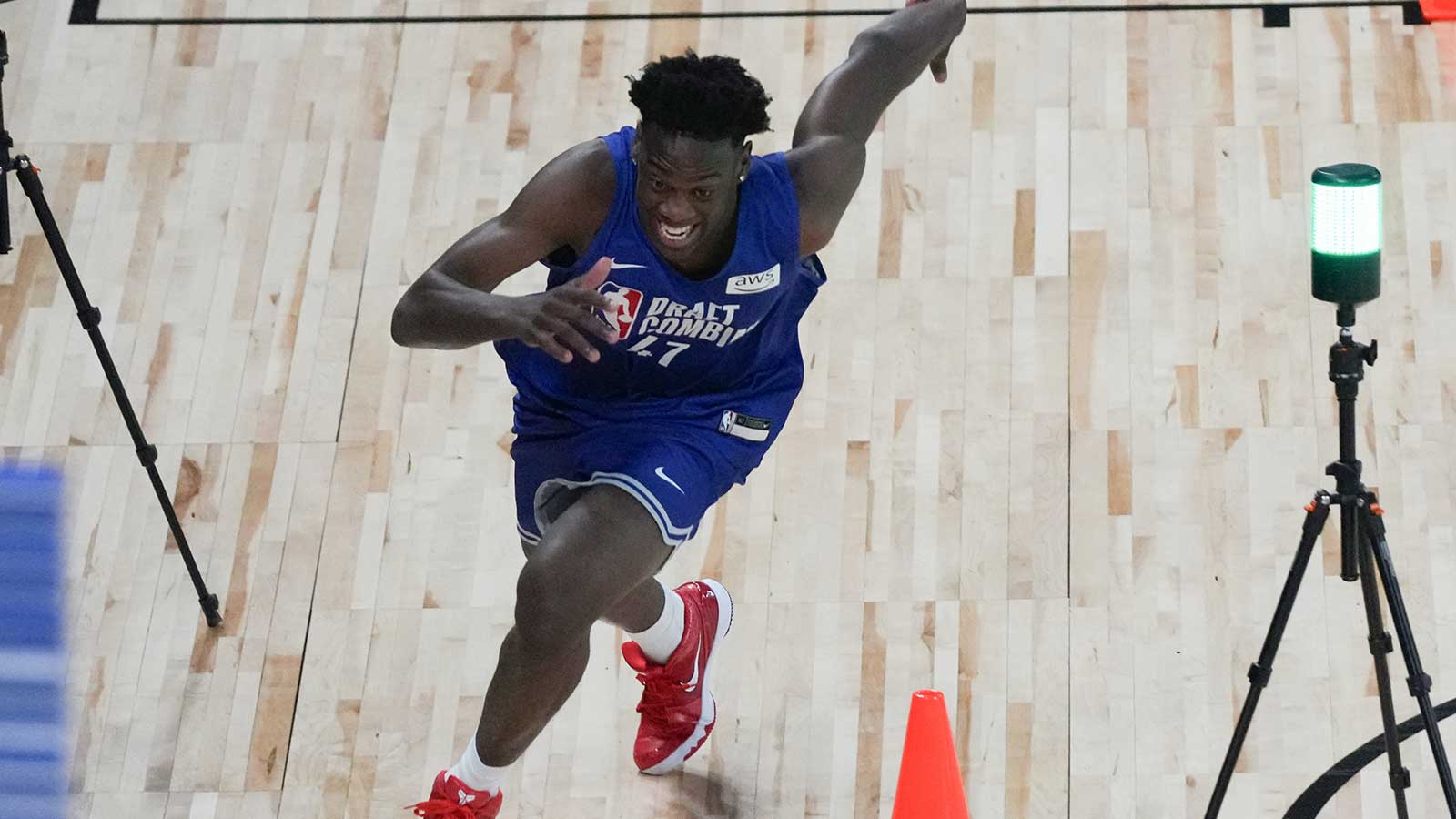 AJ Dybantsa participates in the 2026 NBA Draft Combine at Wintrust Arena. 