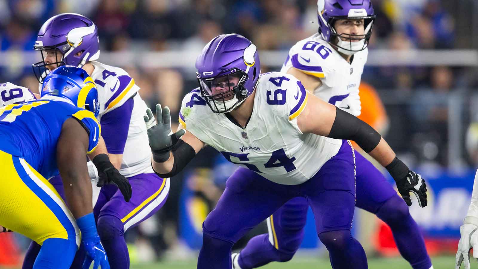 Minnesota Vikings guard Blake Brandel (64) against the Los Angeles Rams during an NFC wild card game at State Farm Stadium. 