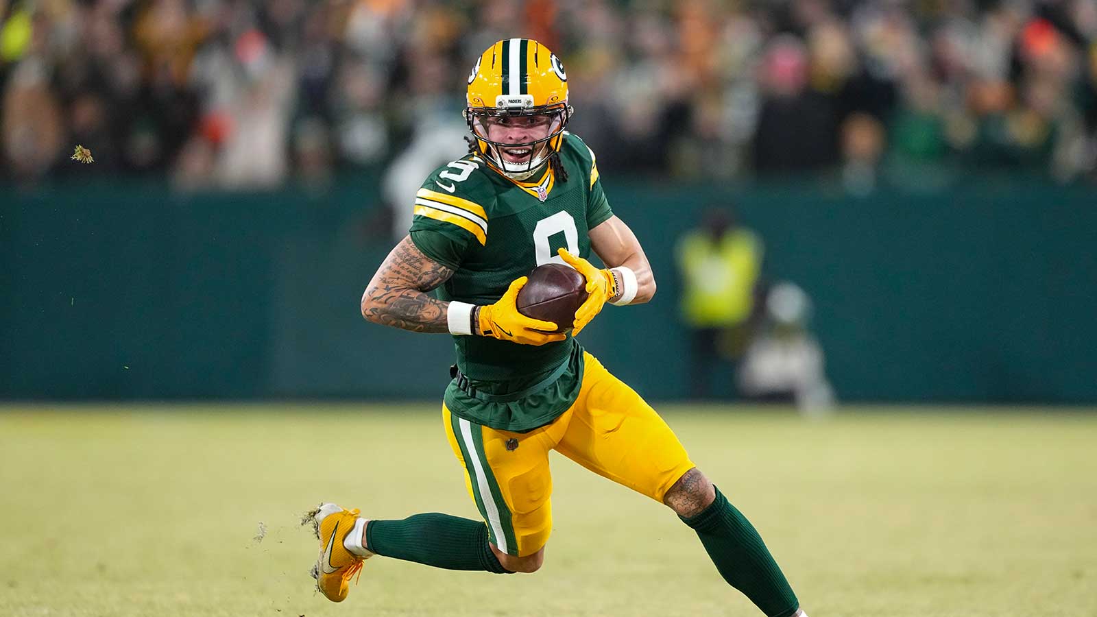 Green Bay Packers wide receiver Christian Watson (9) during the game against the Baltimore Ravens at Lambeau Field. 