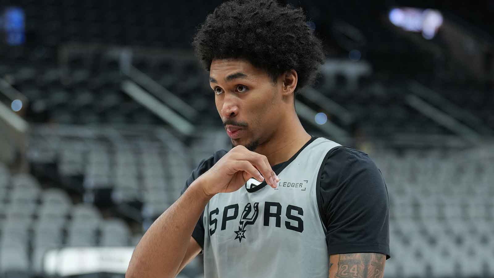 San Antonio Spurs guard Dylan Harper (2) during practice on media day for the 2026 NBA Finals at Frost Bank Center.