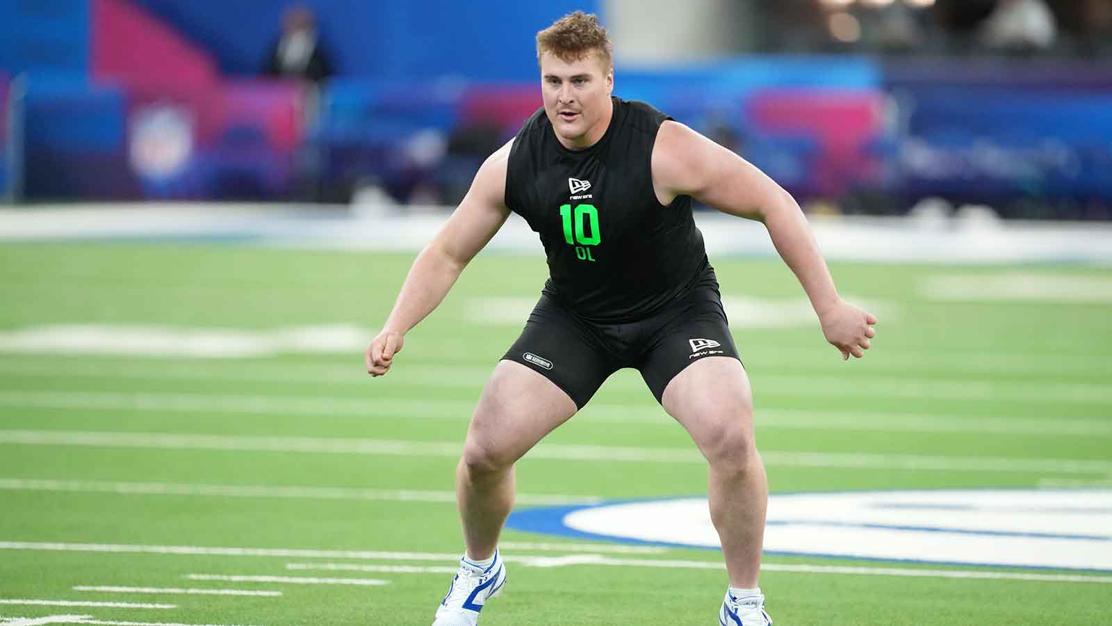 Kentucky offensive lineman Jager Burton (OL10) during the NFL Scouting Combine