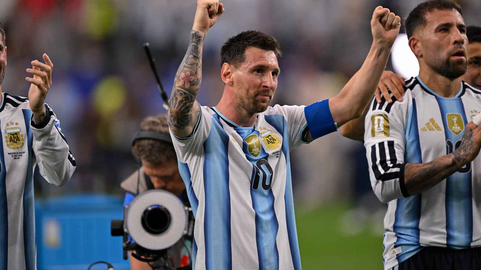 Of course Lionel Messi scores for Argentina on free kick vs. Jordan