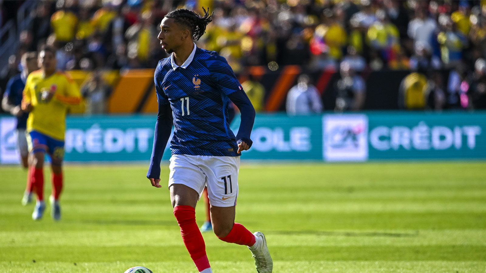 France forward Michael Olise (11) dribbles up the pitch during the second half an international friendly match against Colombia at Northwest Stadium