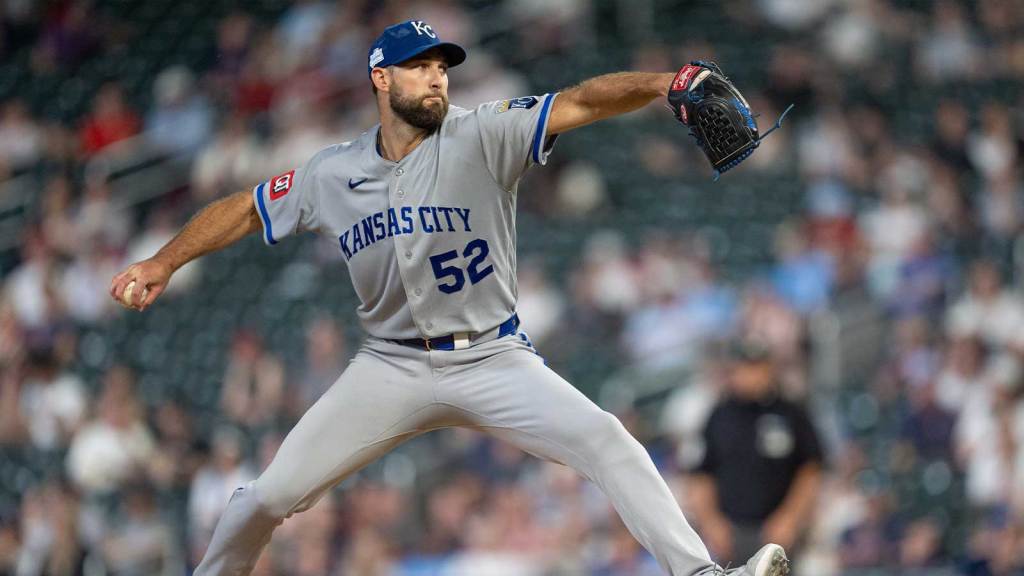 Kansas City Royals starting pitcher Michael Wacha (52) pitches to the Minnesota Twins in the fifth inning at Target Field.