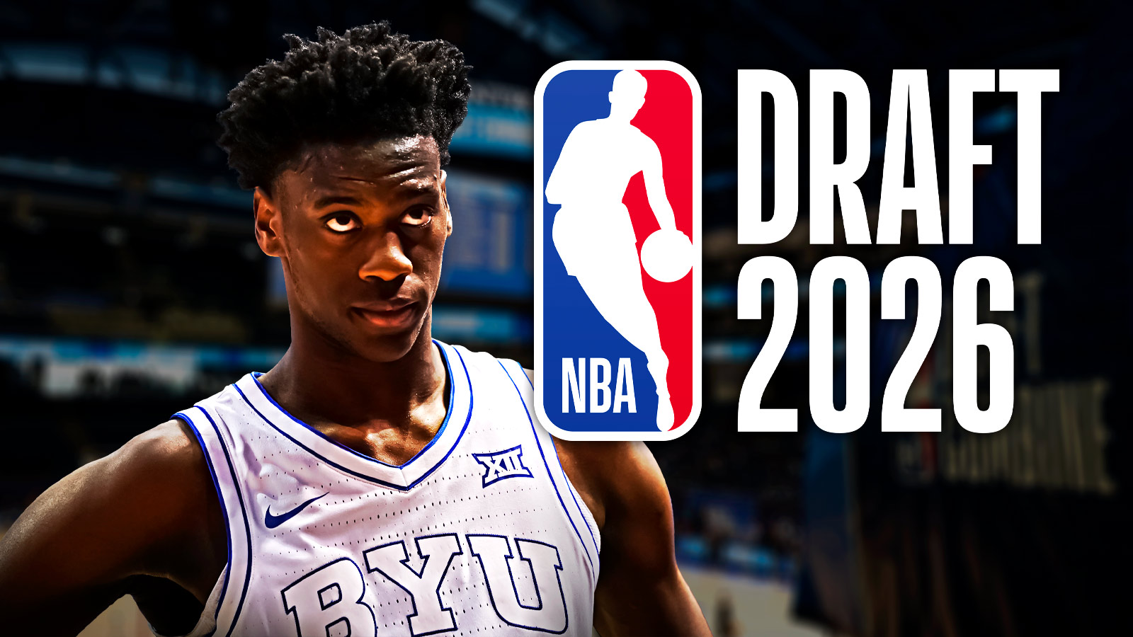AJ Dybantsa looks focused next to 2026 NBA Draft logo