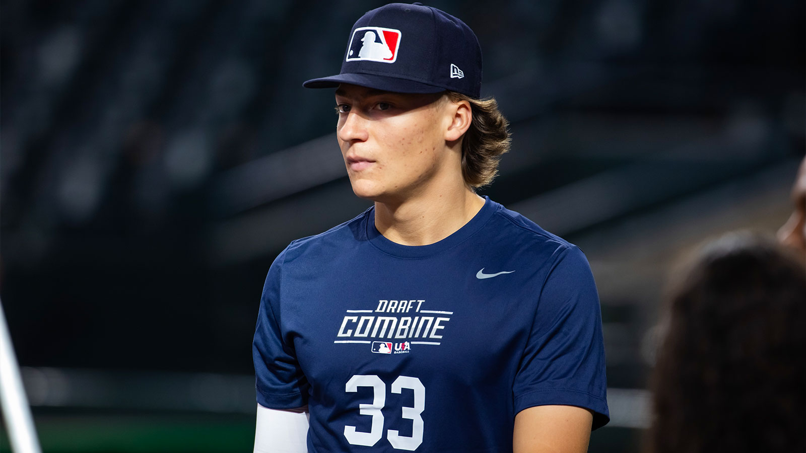  Ecole Secondaire Notre Dame High School catcher Nathan Flewelling during the MLB Draft Combine at Chase Field. 
