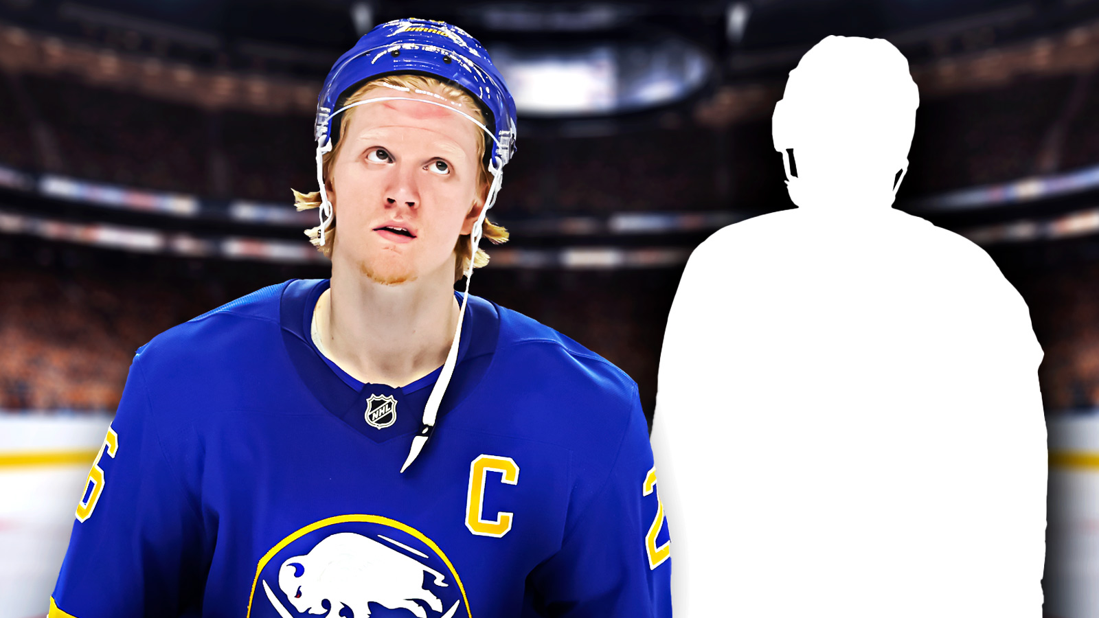 Rasmus Dahlin on left. SILHOUETTE of Adam Pelech on right