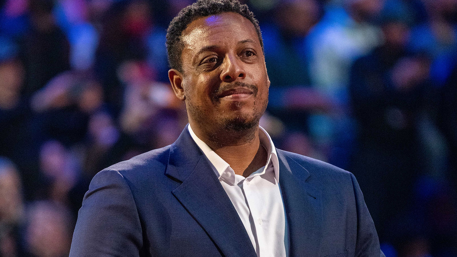 Paul Pierce is honored for being selected to the NBA 75th Anniversary Team during halftime in the 2022 NBA All-Star Game at Rocket Mortgage FieldHouse