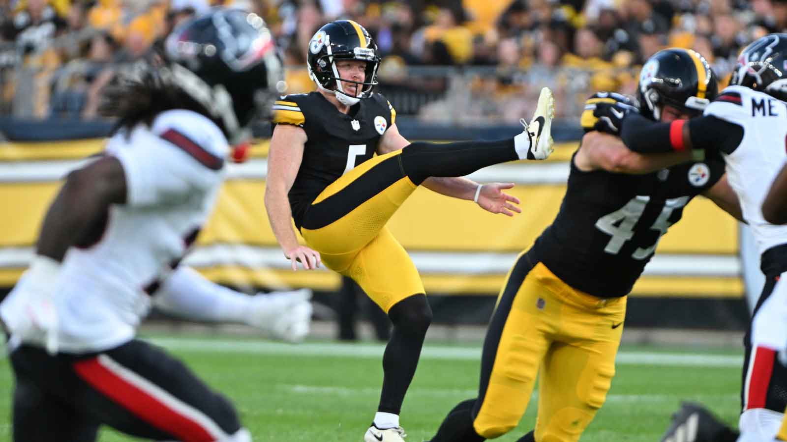Pittsburgh Steelers punter Cameron Johnston (5) punts against the Houston Texans