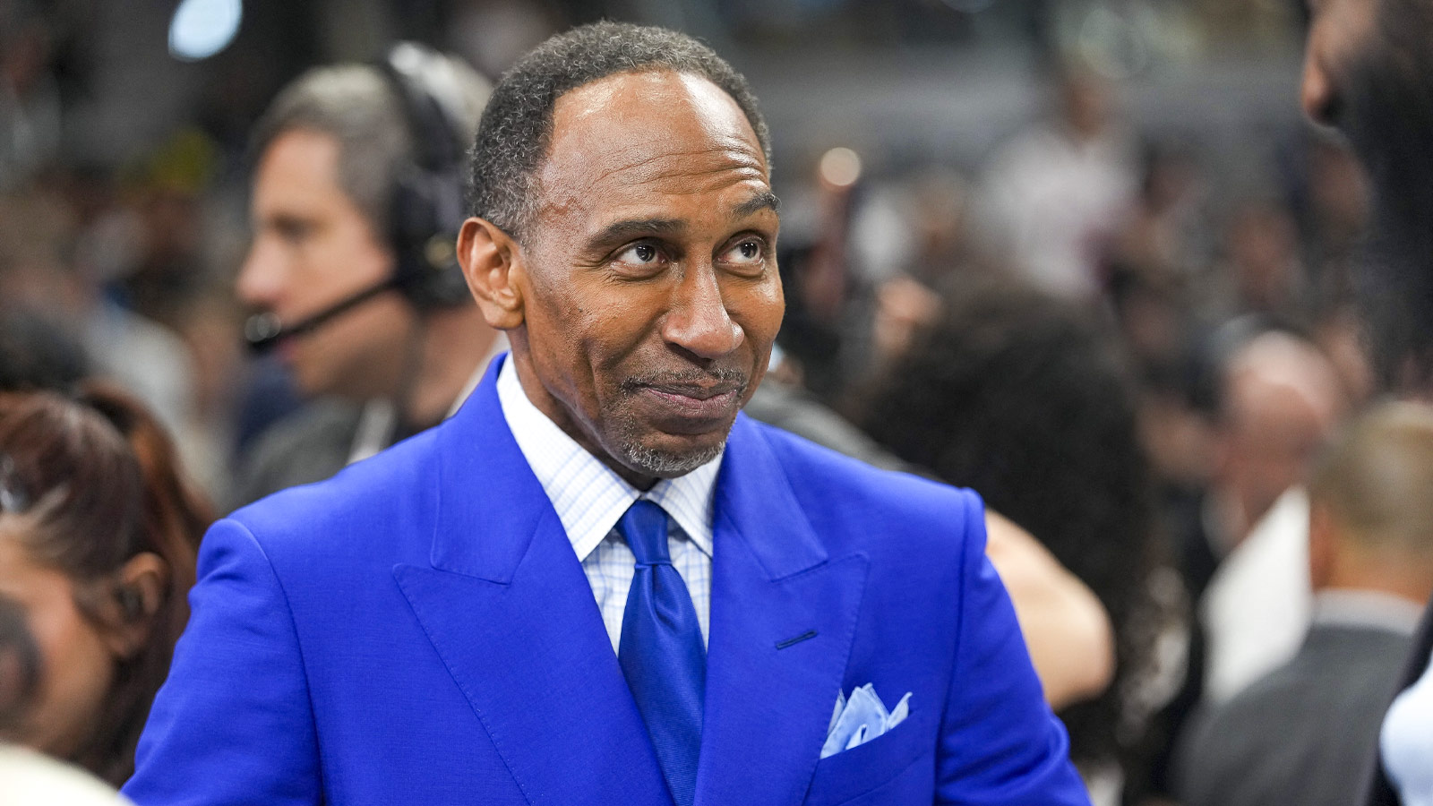 Stephen A. Smith looks on before the game between the San Antonio Spurs and the New York Knicks in game two of the 2026 NBA Finals at Frost Bank Center.