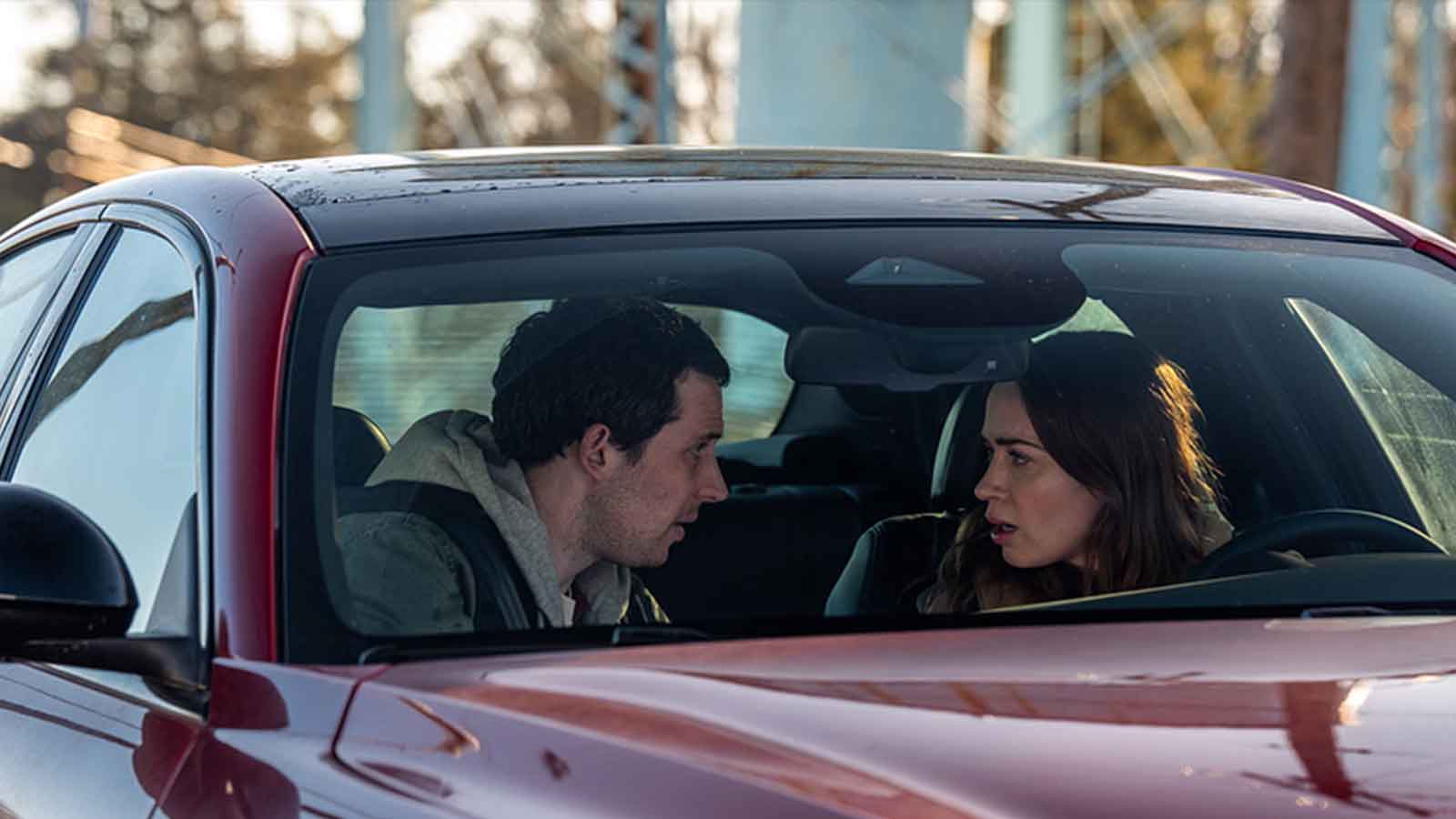 Josh O'Connor and Emily Blunt in Steven Spielberg's Disclosure Day movie.