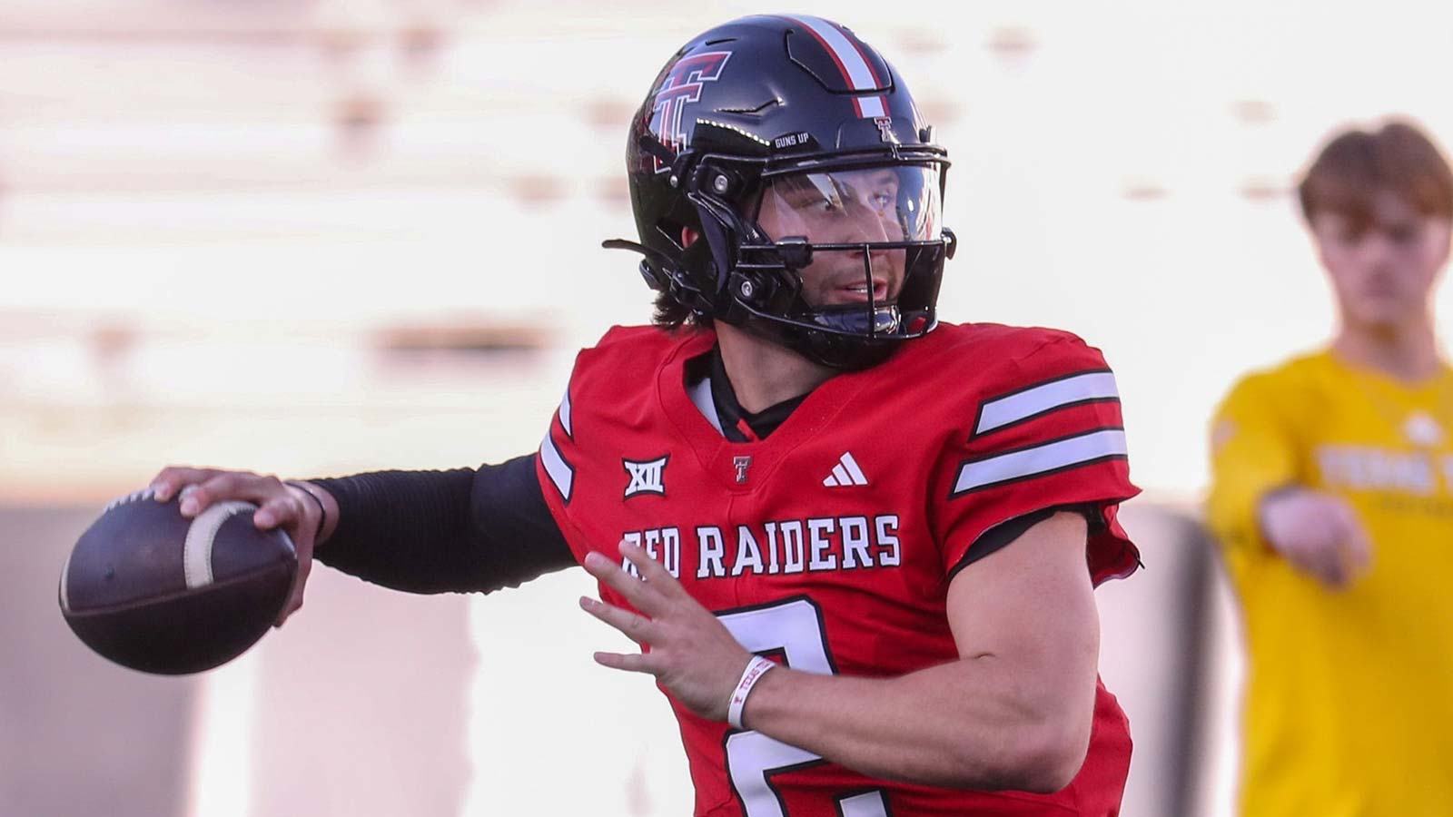 Brendan Sorsby looks to throw during the Texas Tech football team's spring game, Friday, April 17, 2026, at Jones AT&T Stadium.