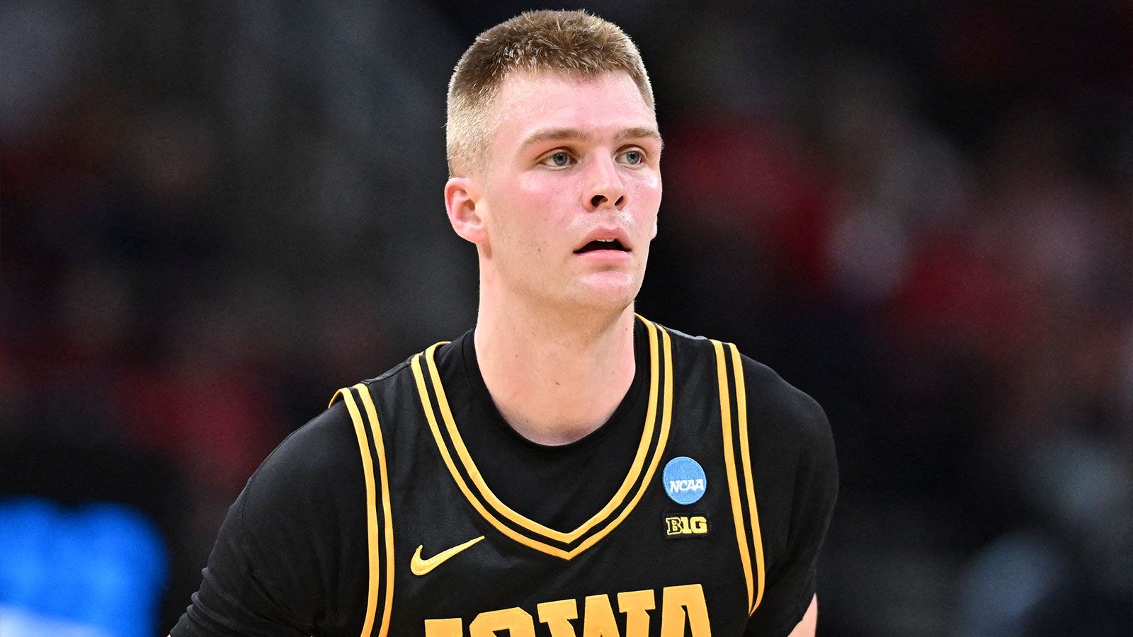Thunder rookie Bennett Stirtz (14) looks on i1hh against the Nebraska Cornhuskers during a Sweet Sixteen game of the South Regional of the men's 2026 NCAA Tournament at Toyota Center