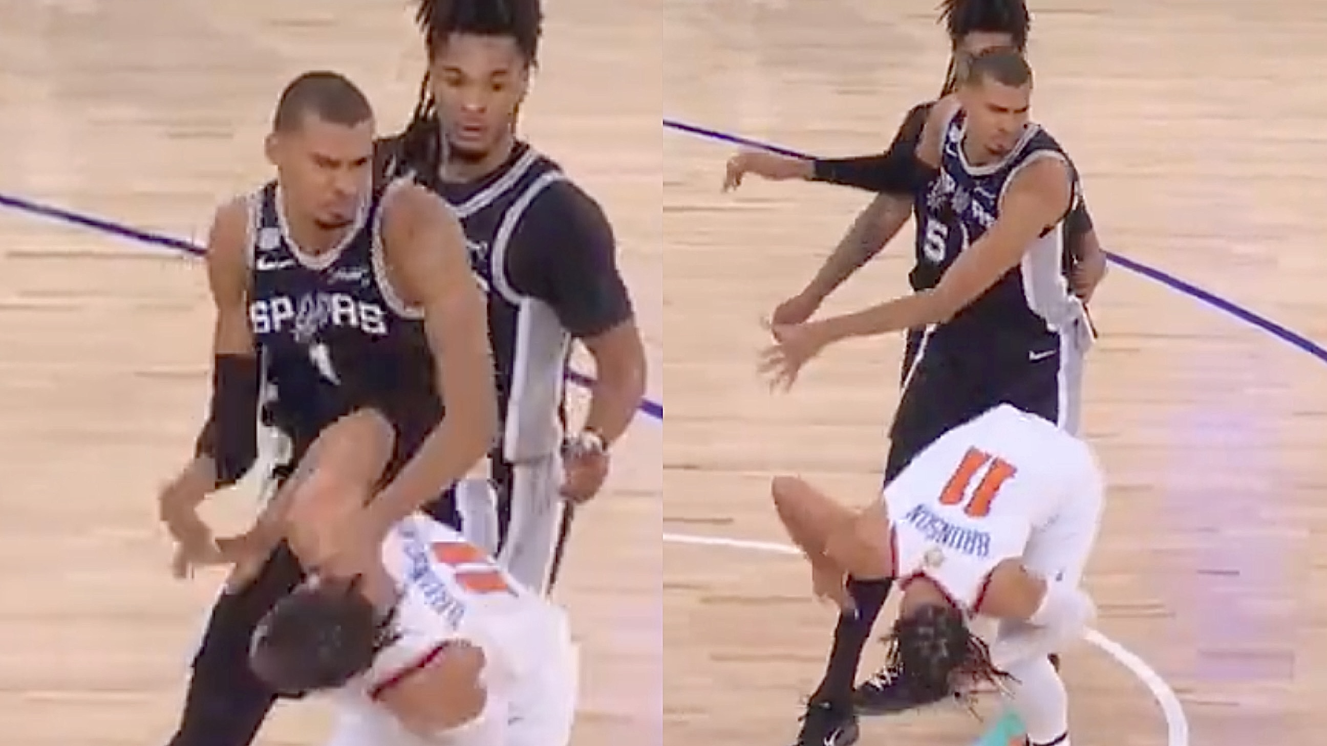Victor Wembanyama deals blow to Jalen Brunson’s head without foul call