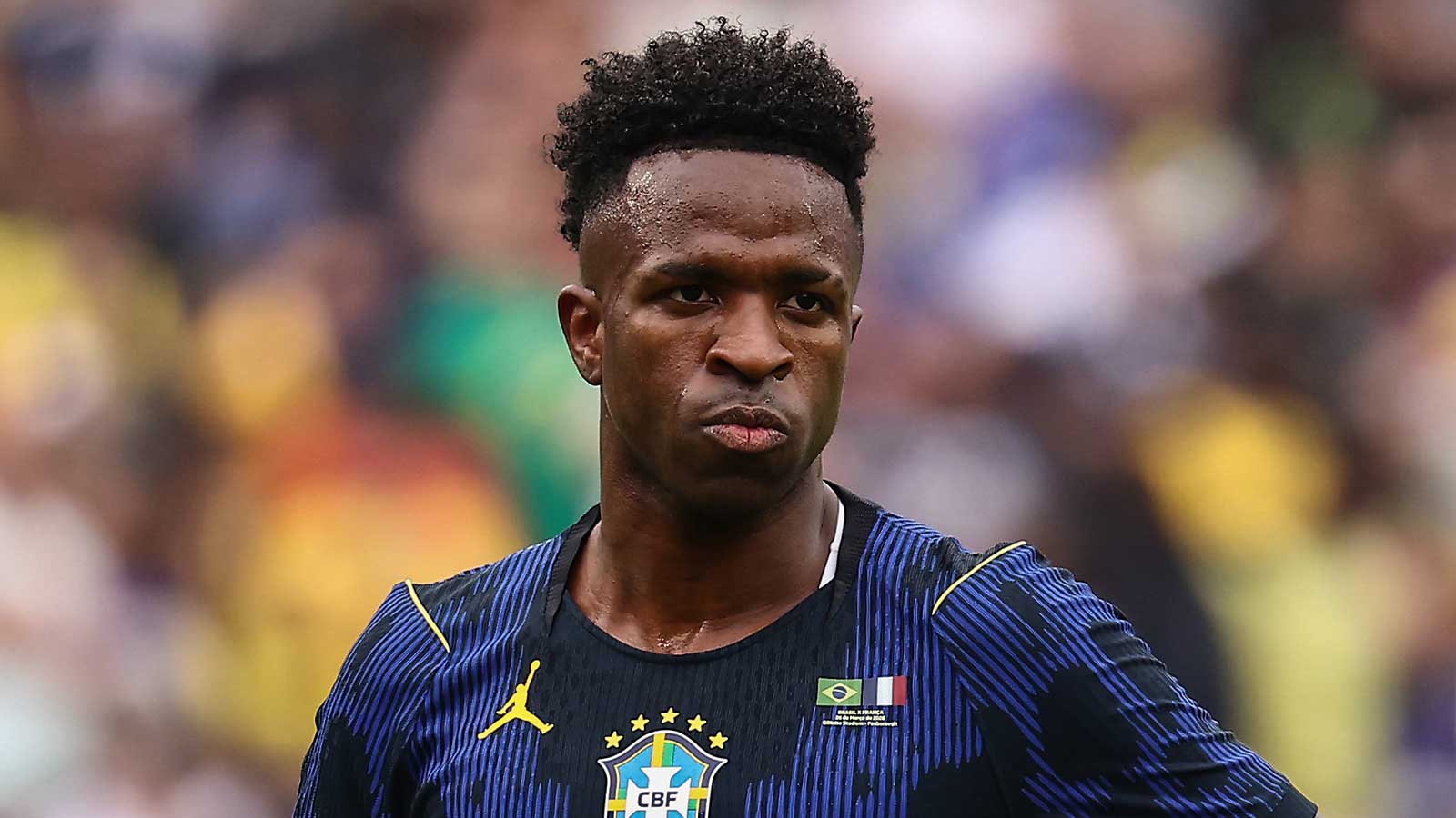 Brazil forward Vinicius Junior (10) against France at Gillette Stadium.