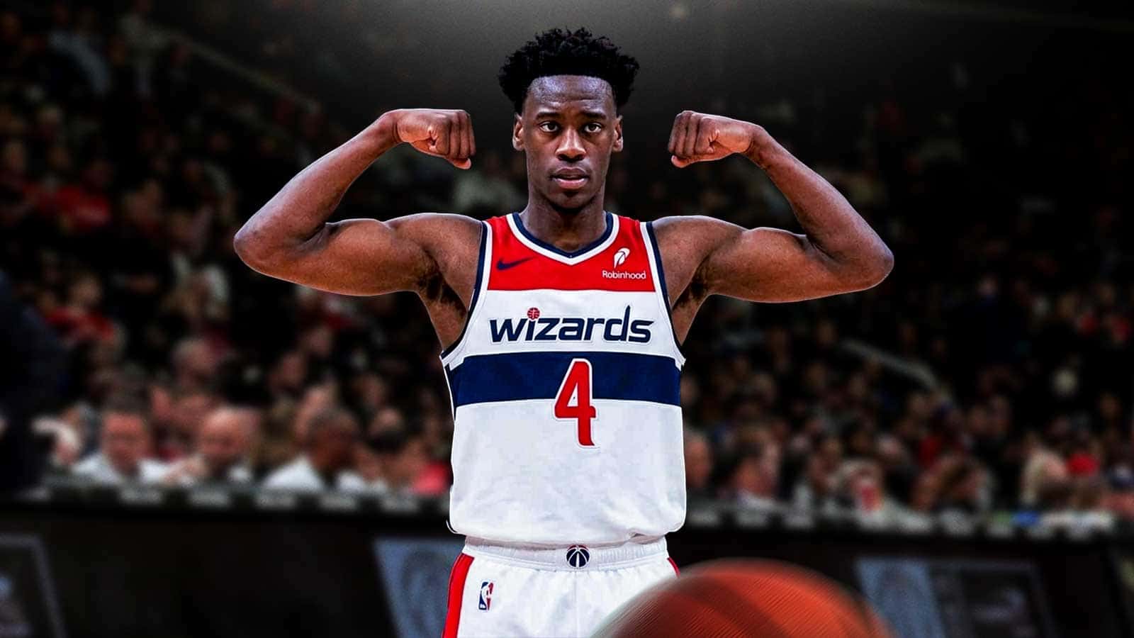 AJ Dybantsa flexes in Wizards jersey
