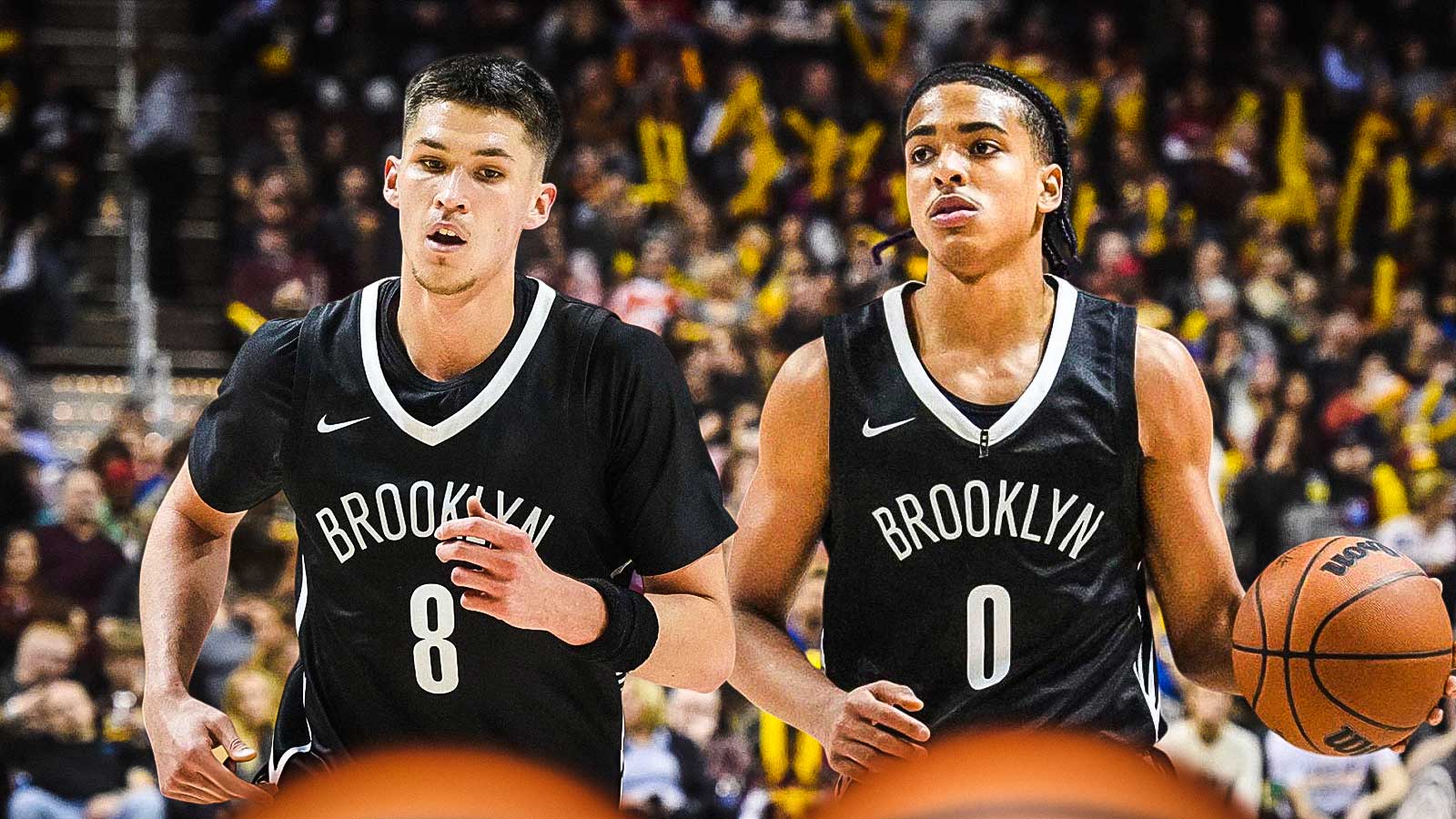 Egor Demin and Mikel Brown Jr. in Nets uniforms
