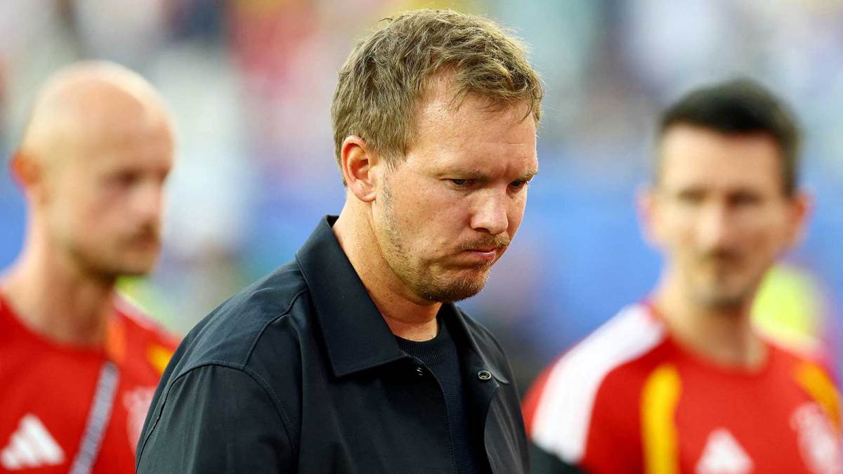 Germany coach Julian Nagelsmann look dejected after the match as Germany are eliminated from the World Cup.