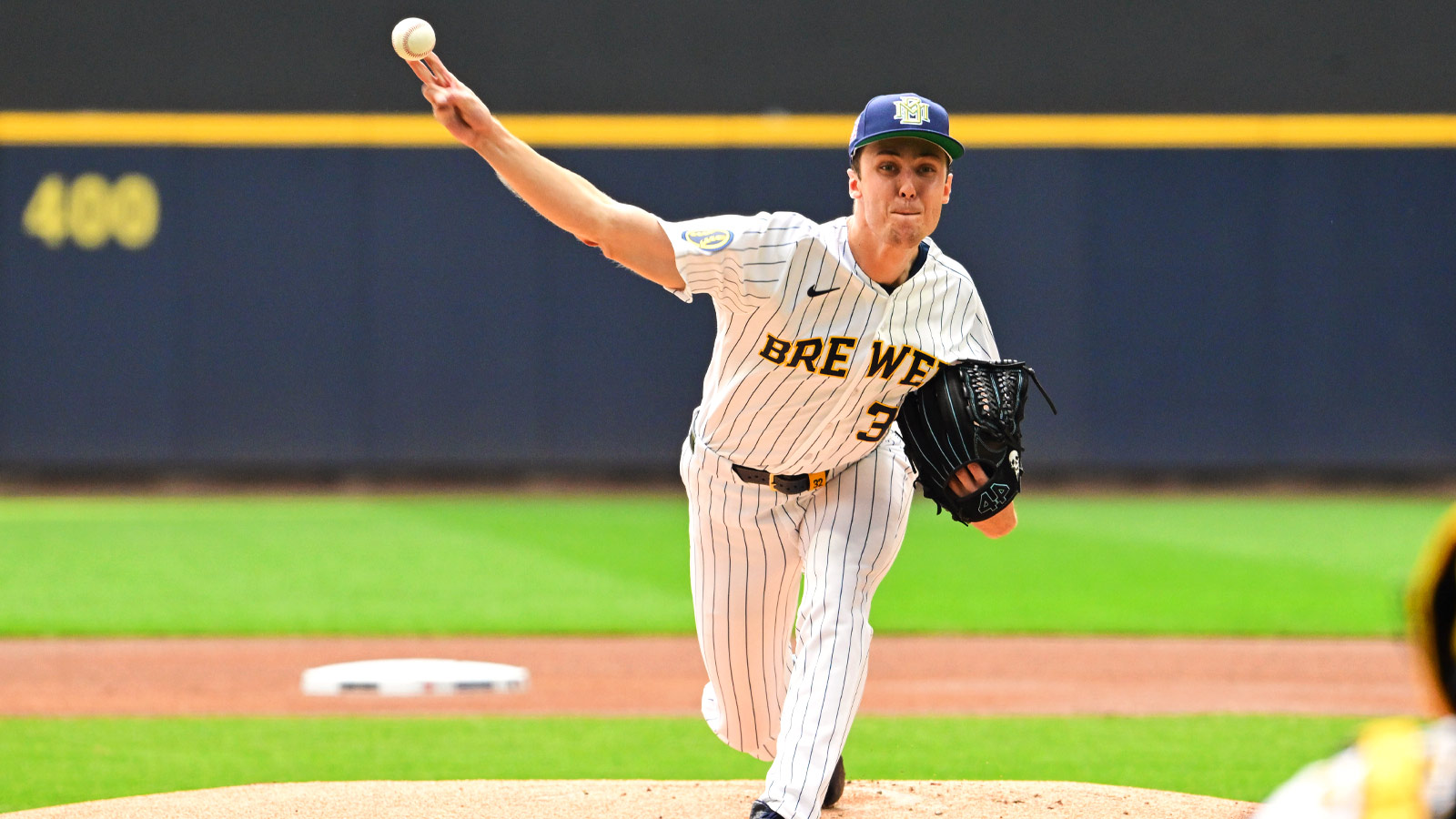 Milwaukee Brewers starting pitcher Jacob Misiorowski (32) throws a pitch in the first inning against the Colorado Rockies at American Family Field