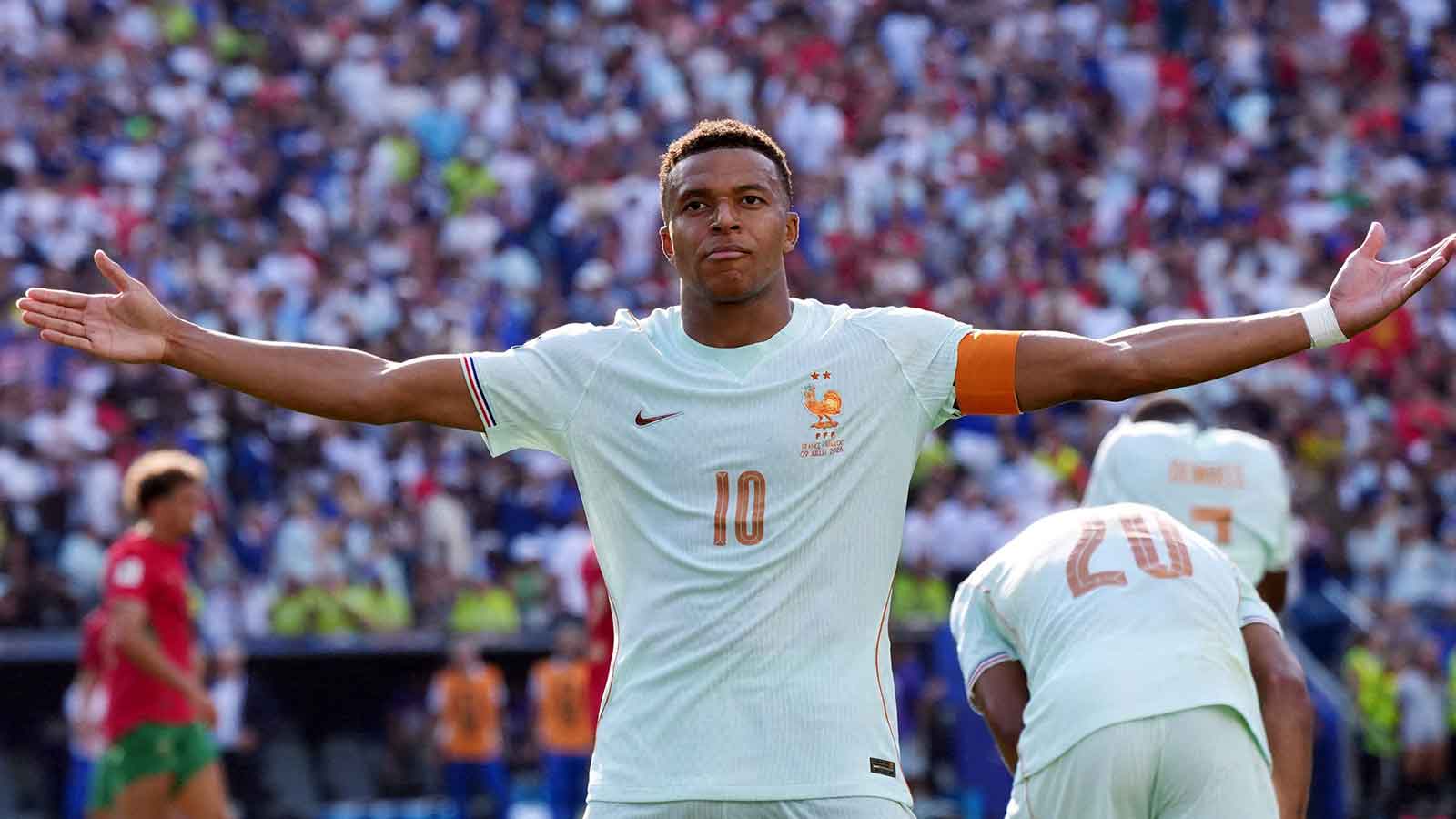 Soccer Football - FIFA World Cup 2026 - Quarter Final - France v Morocco - Boston Stadium, Foxborough, Massachusetts, U.S. - July 9, 2026 France's Kylian Mbappe celebrates scoring their first goal