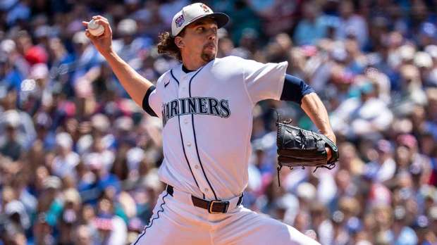 Seattle Mariners starter Logan Gilbert (36) delivers a pitch during the first inning against the Toronto Blue Jays at T-Mobile Park.