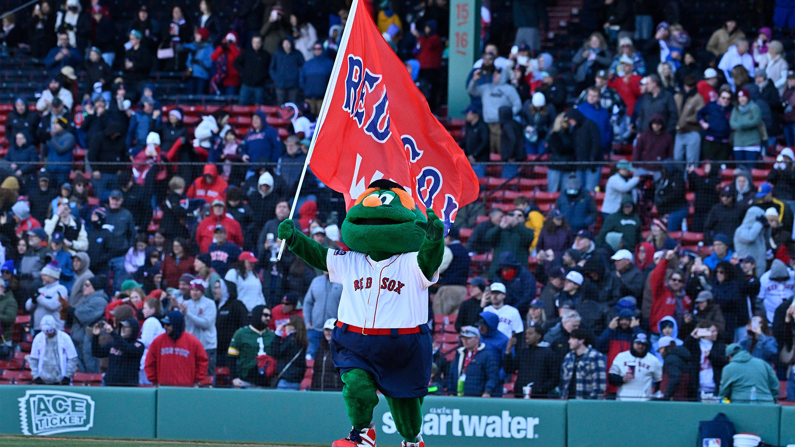 Red Sox mascot Wally celebrating USA 250 at All-Star Game in outfit Noah Kahan would love