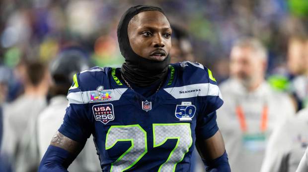 Seattle Seahawks cornerback Riq Woolen (27) against the New England Patriots during Super Bowl LX at Levi's Stadium.