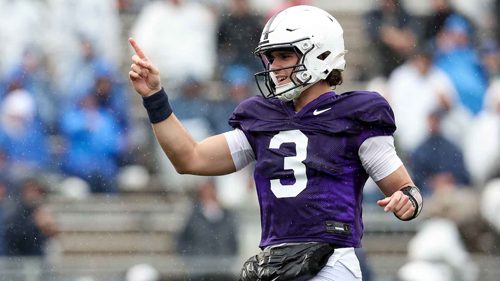 Penn State Nittany Lions quarterback Rocco Becht (3) reacts during the Penn State Blue-White Spring game at Beaver Stadium.