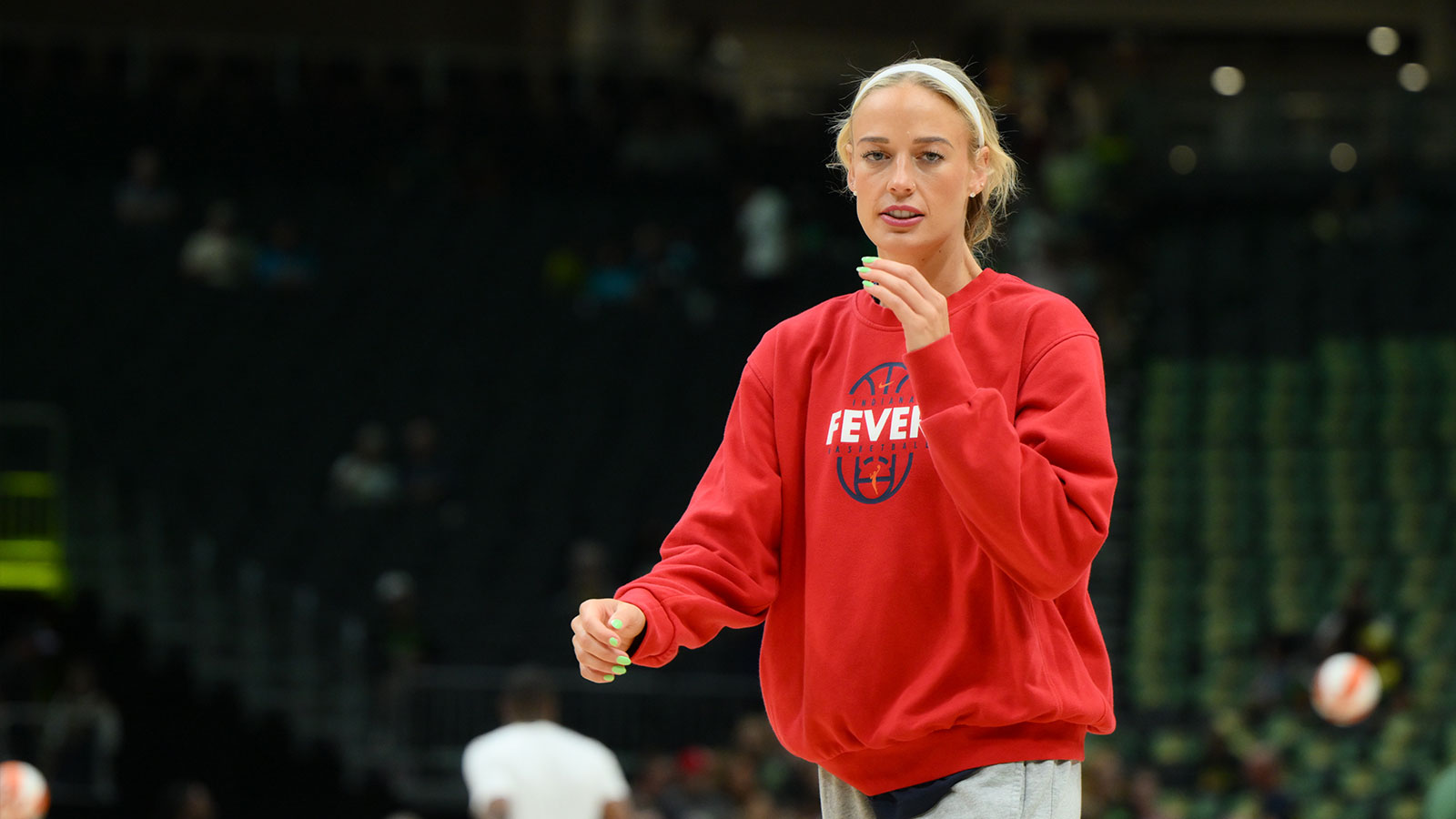 Indiana Fever star Sophie Cunningham before playing against the Seattle Storm.