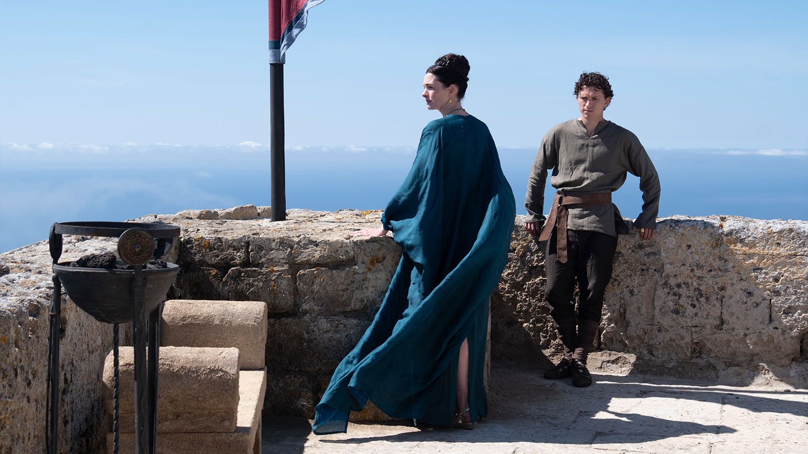 Anne Hathaway and Tom Holland in Christopher Nolan's movie adaptation of The Odyssey.