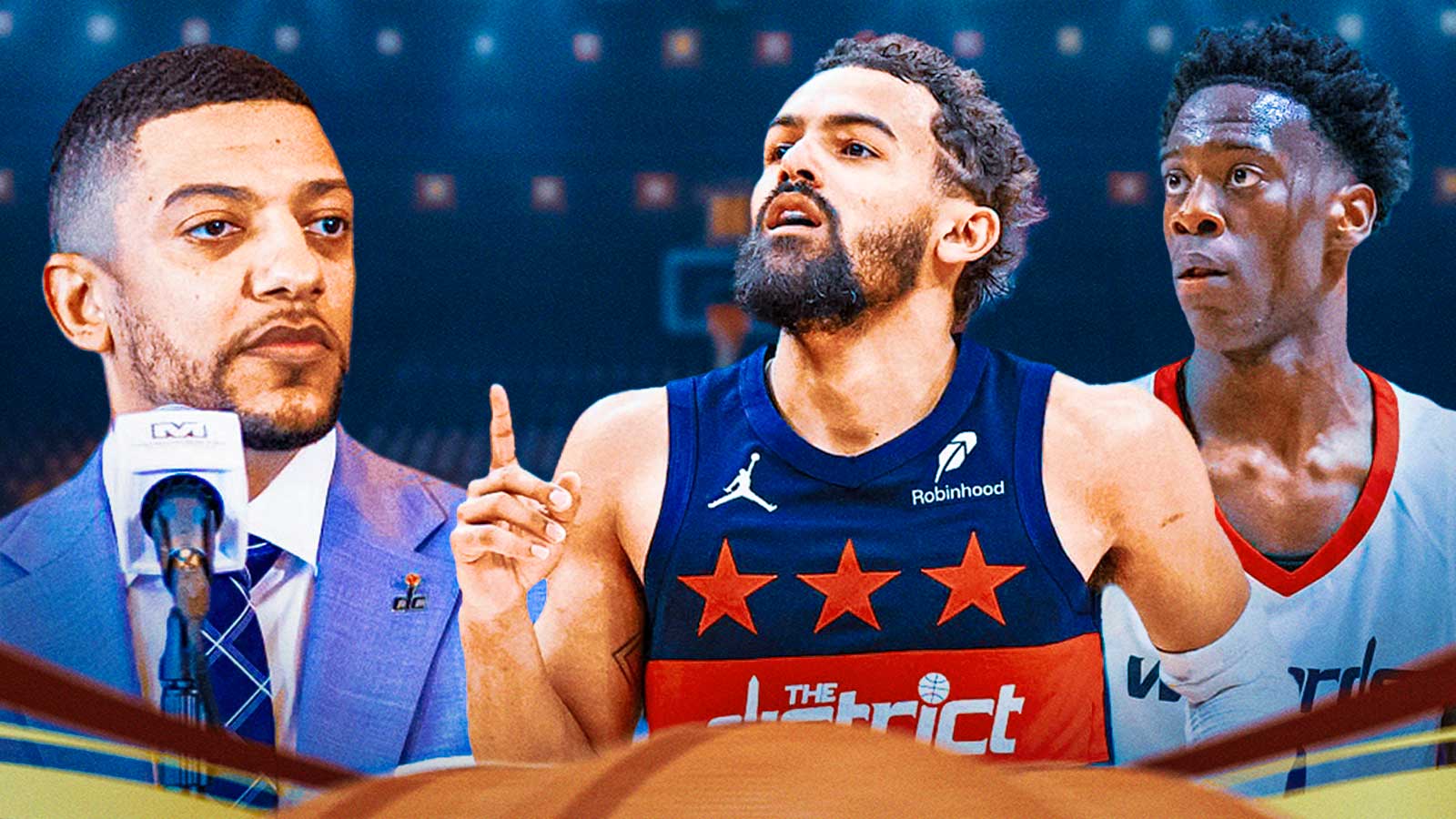 Will Dawkins next to Trae Young and AJ Dybantsa