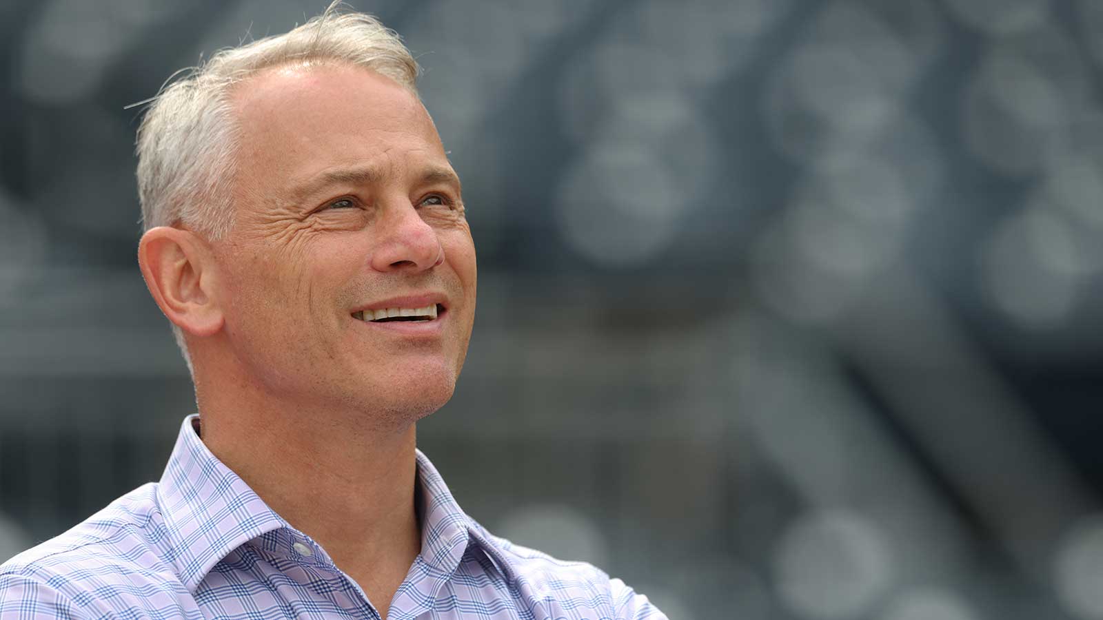 Chicago Cubs president of baseball operations Jed Hoyer observes batting practice before the Pittsburgh Pirates host the Cubs at PNC Park.