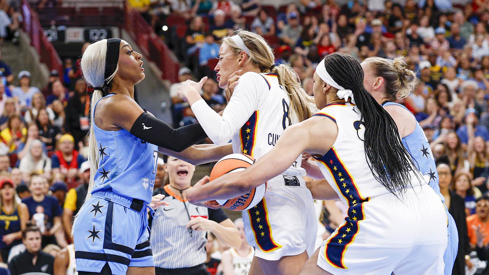 Sky’s DiJonai Carrington drops ‘white privilege’ message after hard foul on Sophie Cunningham leads to ejection