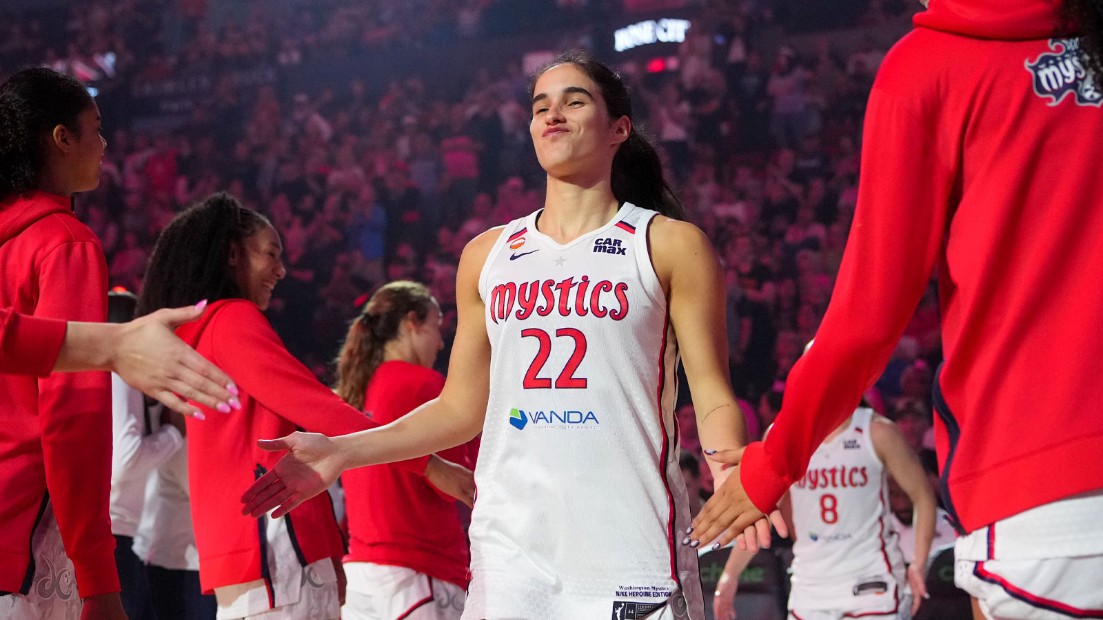 Washington Mystics guard Sonia Citron (22) is introduced before the game against the Portland Fire at Moda Center.