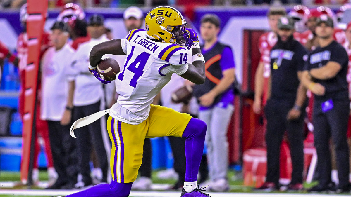 Louisiana State Tigers tight end Trey'Dez Green (14) runs the ball during the second half against the Houston Cougars at NRG Stadium. 