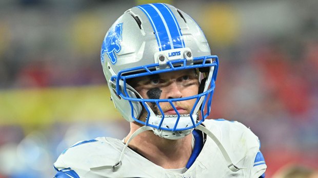 Detroit Lions defensive end Aidan Hutchinson (97) looks on during the second half against the Buffalo Bills at New Highmark Stadium.
