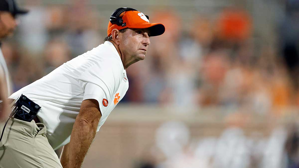 Clemson Tigers head coach Dabo Swinney watches a field goal attempt during the second half at Memorial Stadium. 