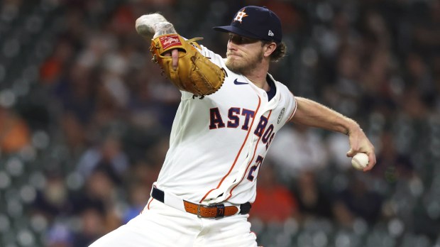 Houston Astros pitcher Josh Hader (21) delivers a pitch during the ninth inning against the Kansas City Royals at Daikin Park.